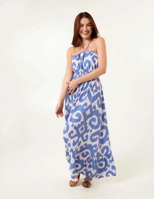 Bandeau Printed Shirred Waist Maxi Dress sold by Blue Vanilla