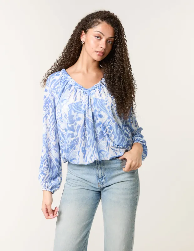V Neck Gathered Bubble Hem Top made by Blue Vanilla