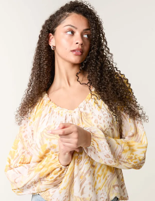 V Neck Gathered Bubble Hem Top sold by Blue Vanilla
