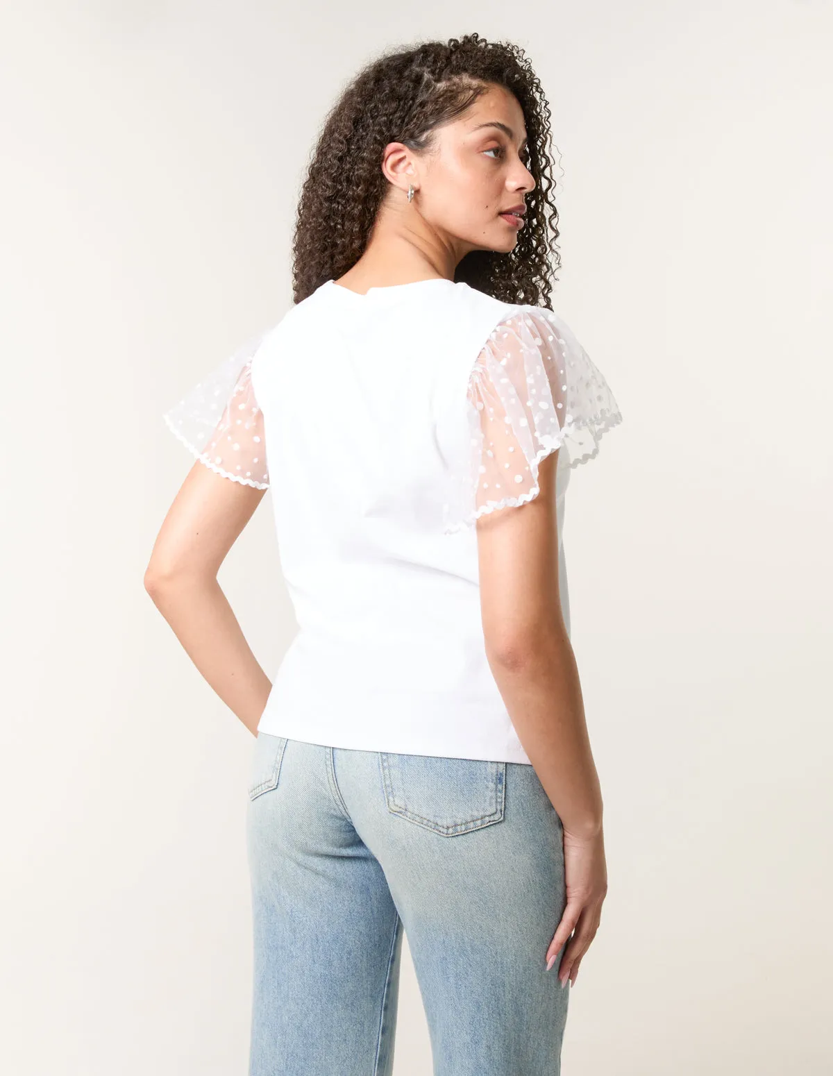 Polka Dot Mesh Sleeve T-shirt sold by Blue Vanilla product image thumbnail 4