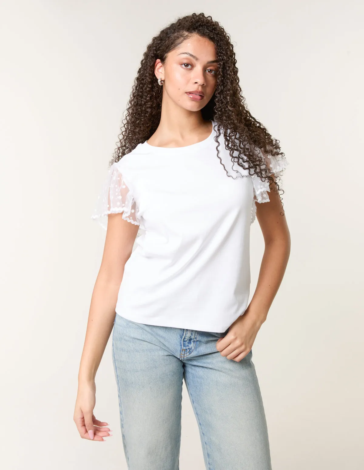 Polka Dot Mesh Sleeve T-shirt sold by Blue Vanilla product image thumbnail 2