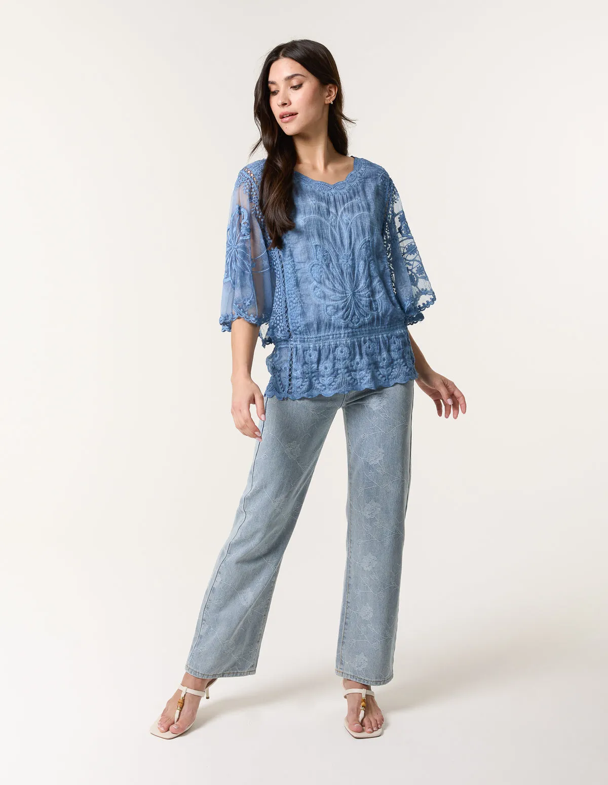 Floral Lace Butterfly Sleeve Blouse sold by Blue Vanilla product image thumbnail 3