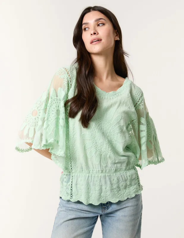 Sun Flower Lace Sleeve Blouse sold by Blue Vanilla