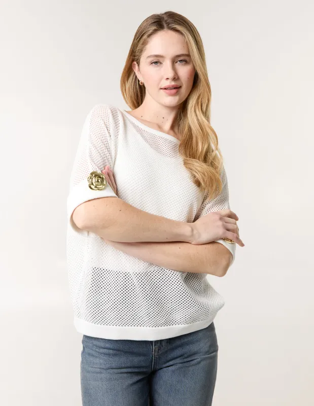 Crochet Gold Flower Brooch Detailed Top sold by Blue Vanilla