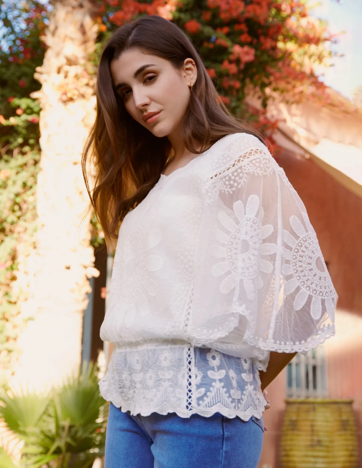 Sun Flower Lace Sleeve Blouse sold by Blue Vanilla