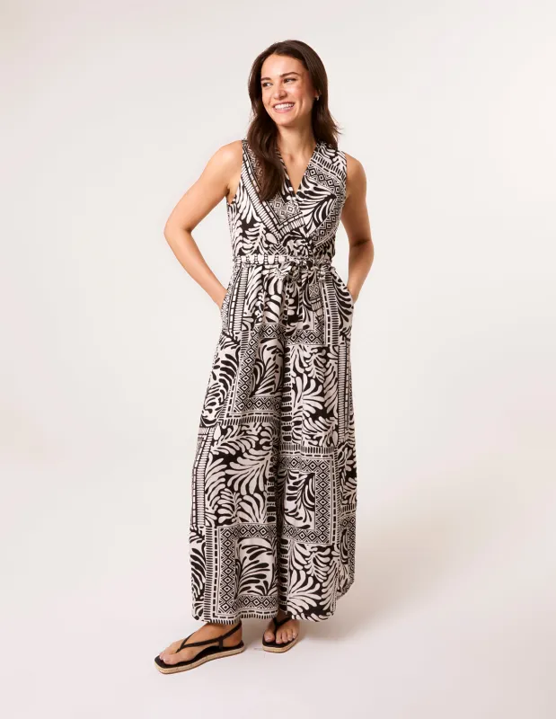 Sleeveless Leaf Print Jumpsuit made by Blue Vanilla