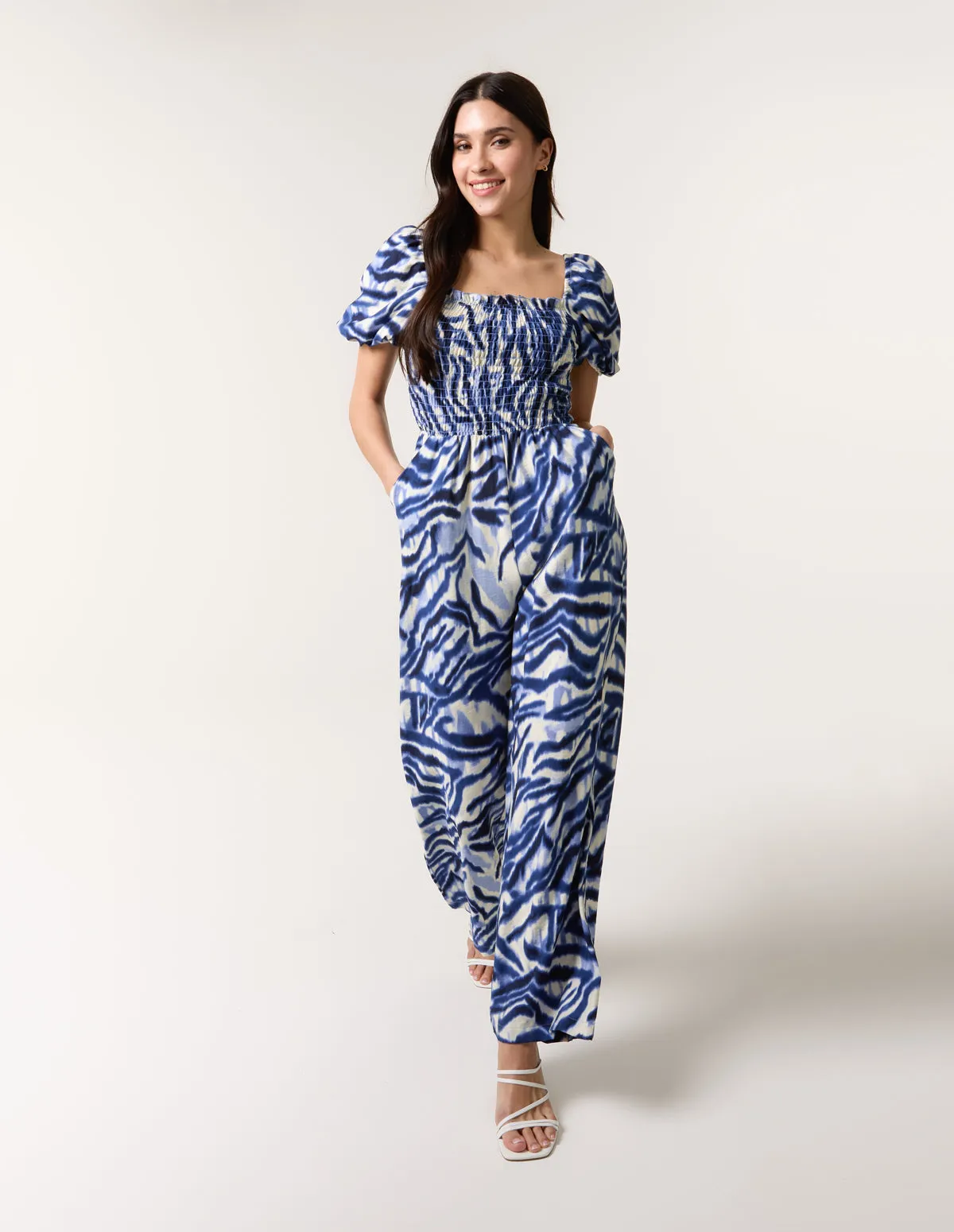 Printed Puff Sleeve Jumpsuit sold by Blue Vanilla
