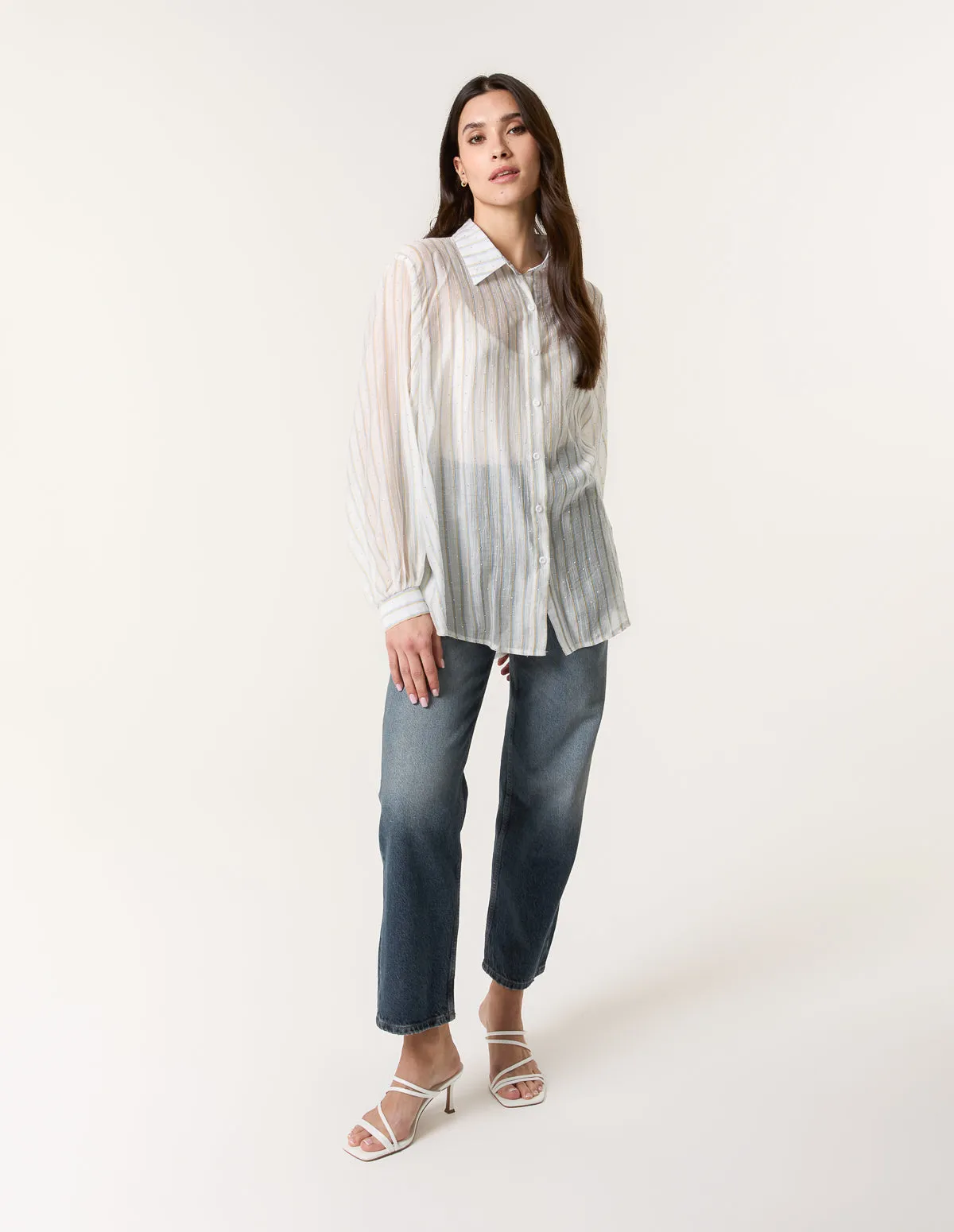 Diamante Detailed Shirt With Vertical Stripes sold by Blue Vanilla product image thumbnail 3