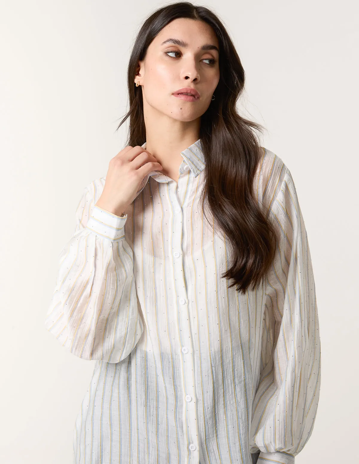 Diamante Detailed Shirt With Vertical Stripes sold by Blue Vanilla product image thumbnail 2