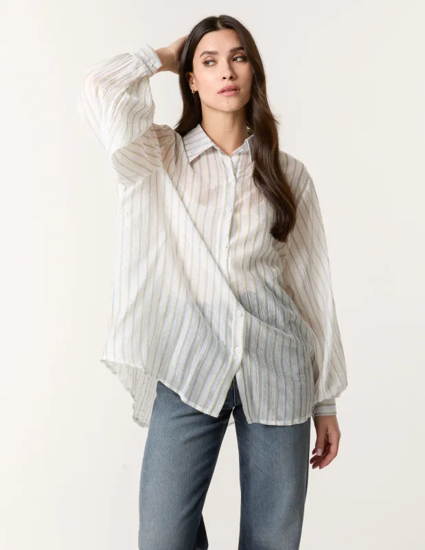 Diamante Detailed Shirt With Vertical Stripes sold by Blue Vanilla
