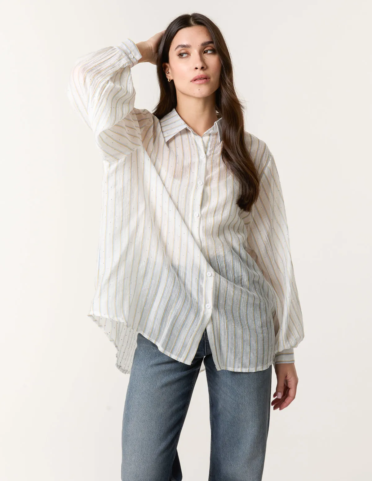 Diamante Detailed Shirt With Vertical Stripes sold by Blue Vanilla