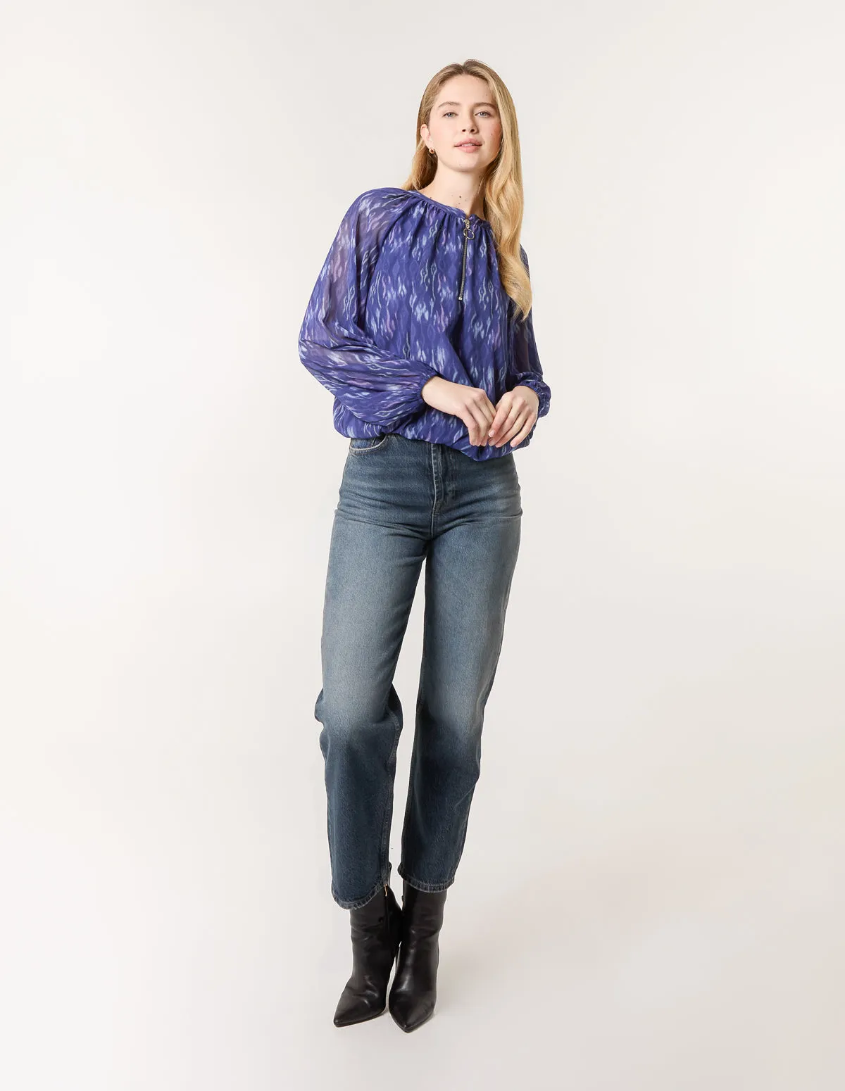Half Zip Puffball Blouse sold by Blue Vanilla product image thumbnail 2