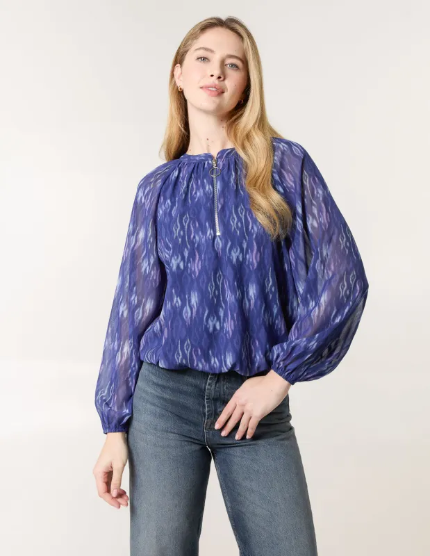 Half Zip Puffball Blouse sold by Blue Vanilla