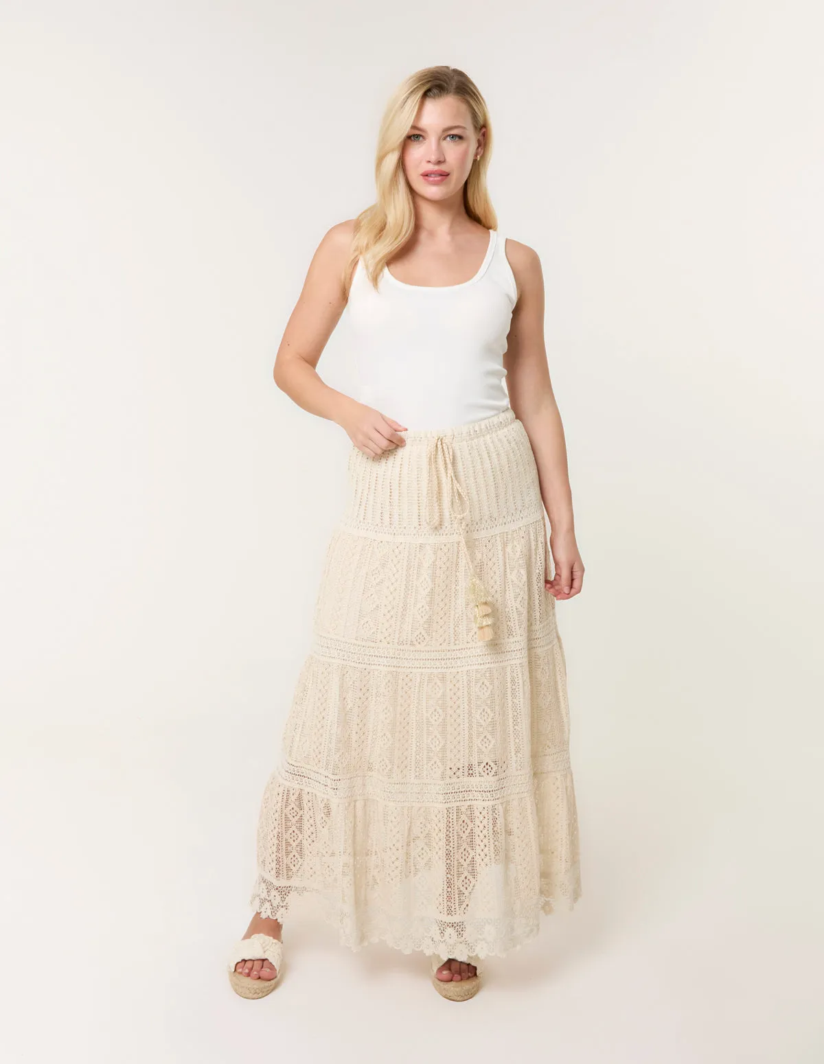Crochet Tassel Tie Front Maxi Skirt sold by Blue Vanilla