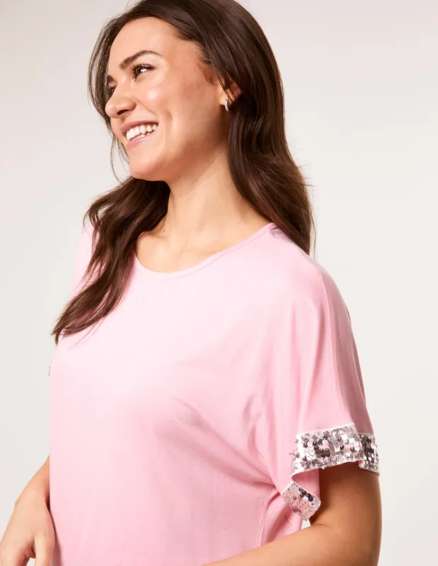 Sequin Trim Oversized Top made by Blue Vanilla