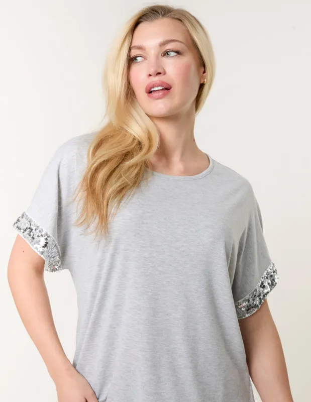 Sequin Trim Oversized Top sold by Blue Vanilla