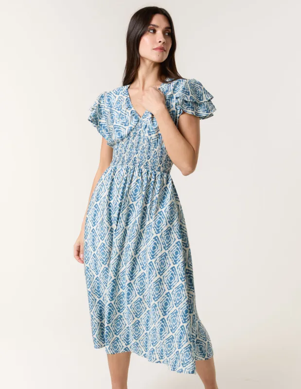 Double Frill Shirred Midi Dress sold by Blue Vanilla