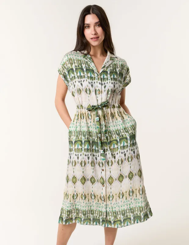 Printed Drawstring Shirt Dress sold by Blue Vanilla