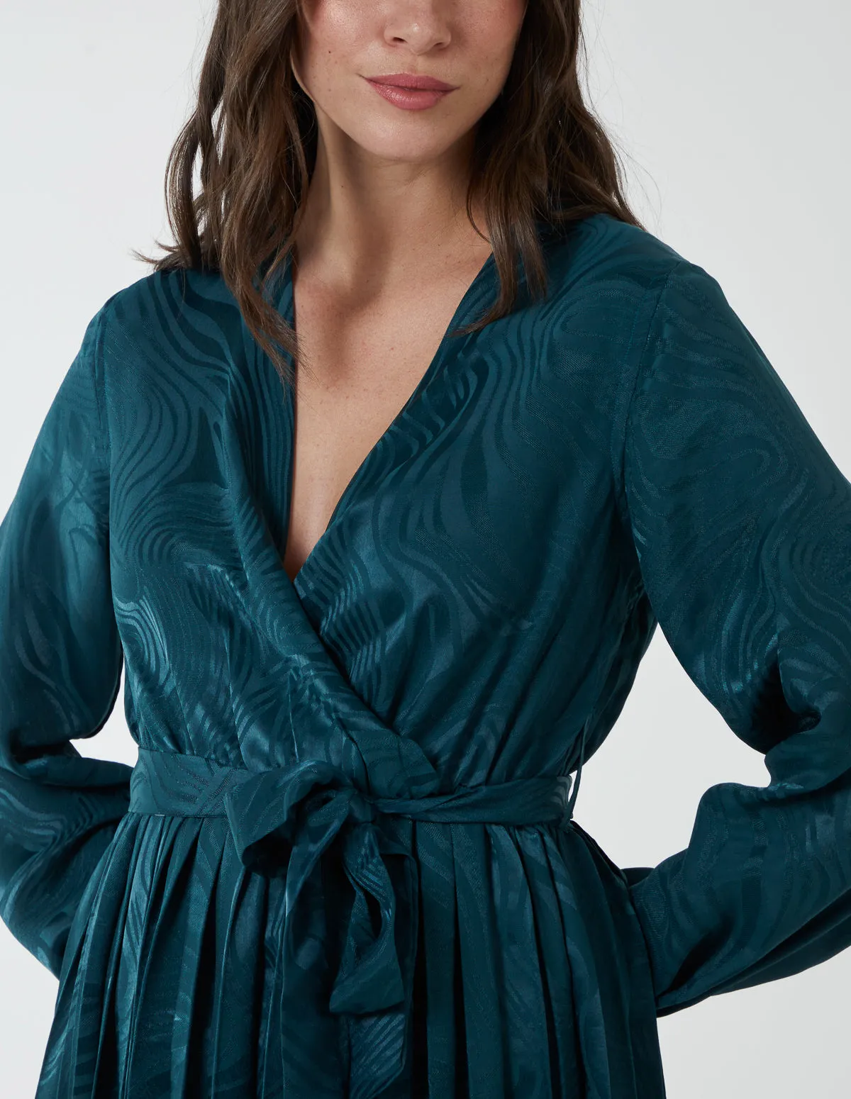 Jacquard Wrap Front Belted Pleated Midi Dress sold by Blue Vanilla product image thumbnail 2