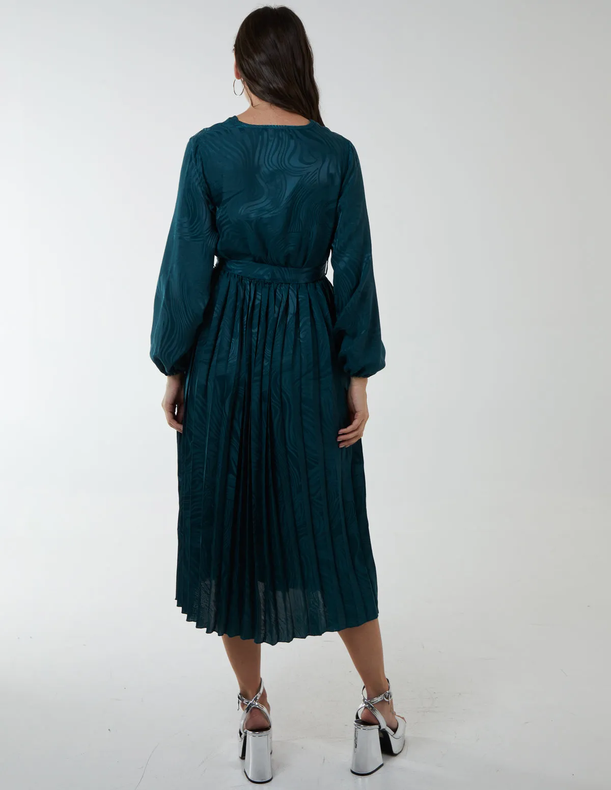Jacquard Wrap Front Belted Pleated Midi Dress sold by Blue Vanilla product image thumbnail 4