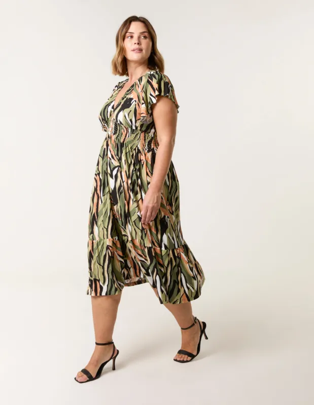 Curve Elasticated Neck Shirred Waist Midi sold by Blue Vanilla