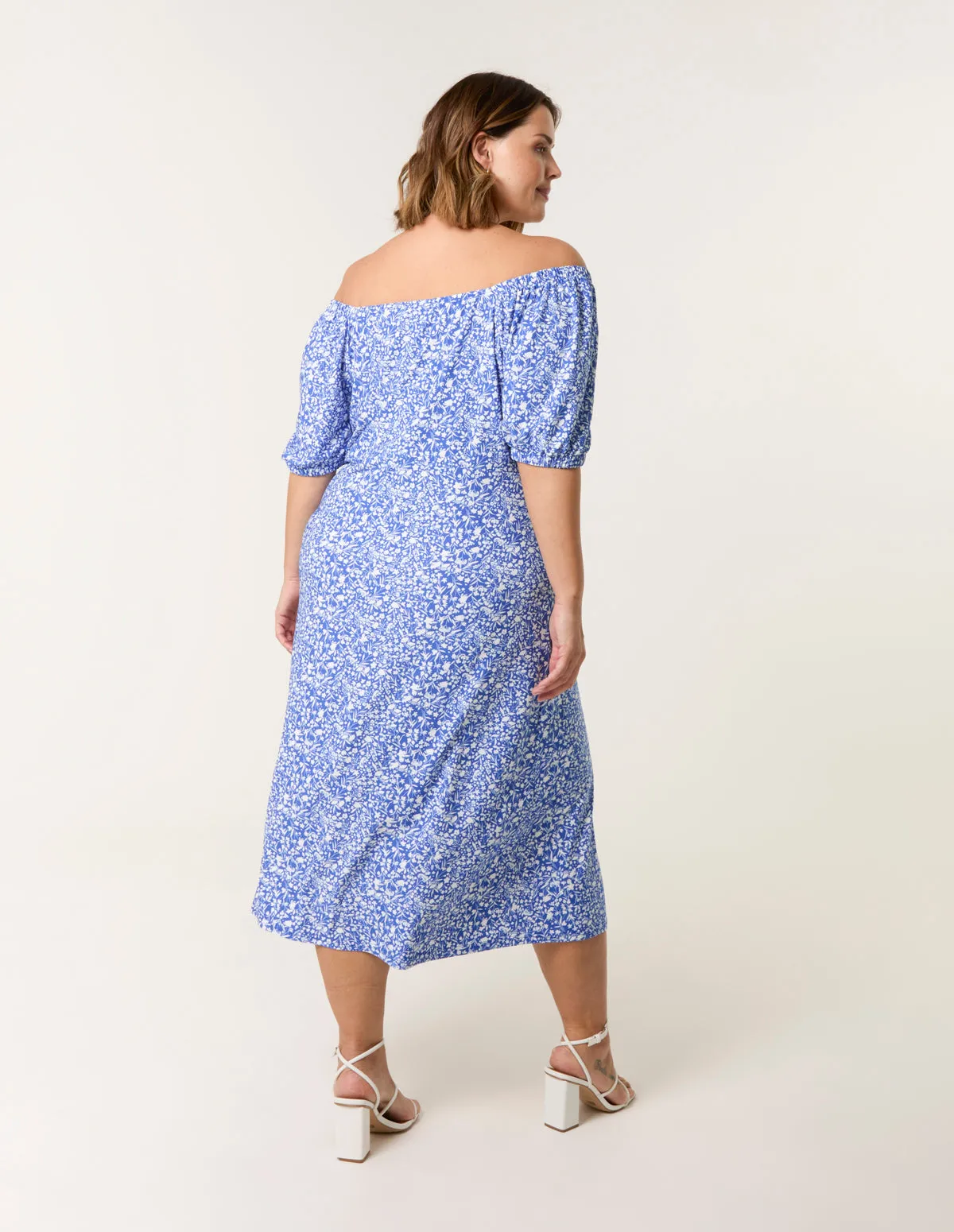 Curve Ditsy Print Milkmaid Stretch Crepe Midi Dress sold by Blue Vanilla product image thumbnail 4