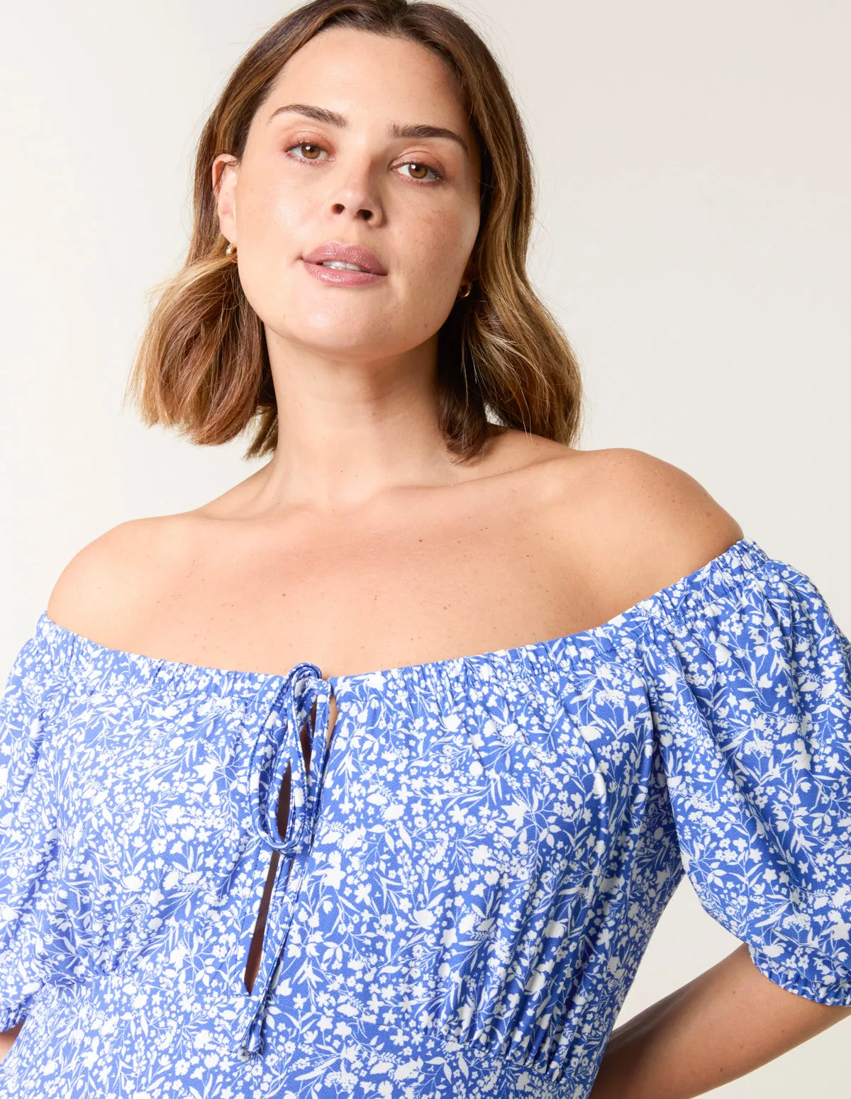 Curve Ditsy Print Milkmaid Stretch Crepe Midi Dress sold by Blue Vanilla product image thumbnail 2