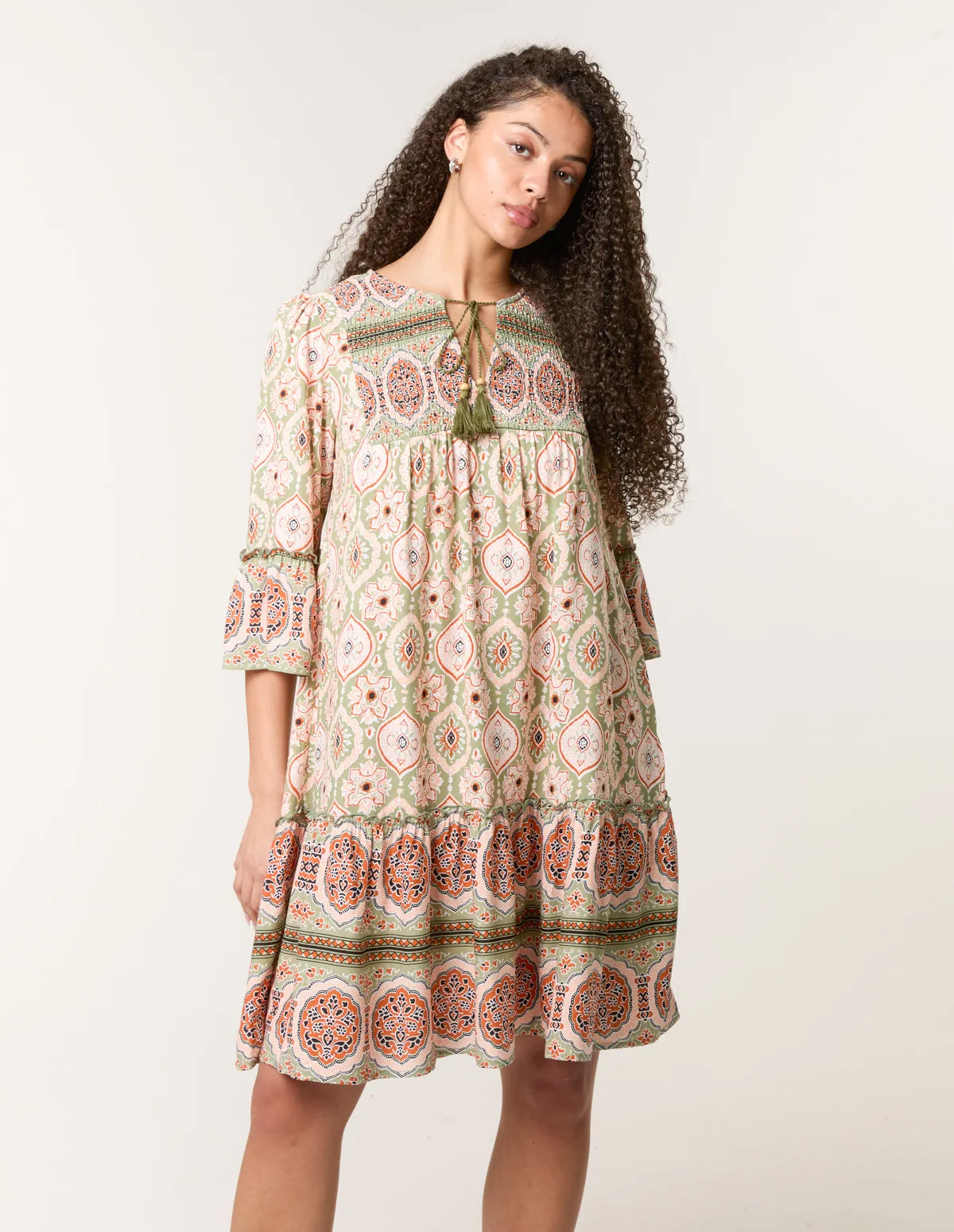 Mix Print Smock Dress With Tassel sold by Blue Vanilla product image thumbnail 3