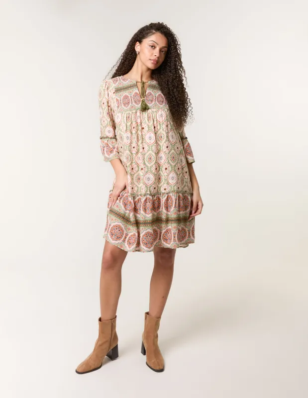 Mix Print Smock Dress With Tassel sold by Blue Vanilla