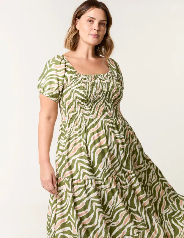 Curve Animal Printed Elasticated Sleeve Maxi Dress sold by Blue Vanilla