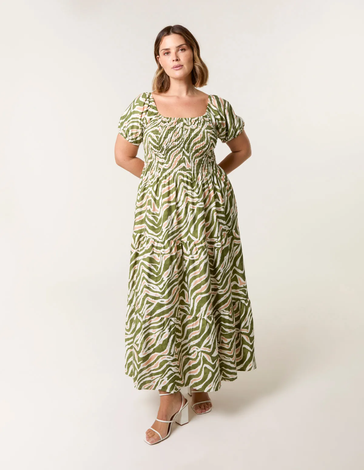 Curve Animal Printed Elasticated Sleeve Maxi Dress sold by Blue Vanilla product image thumbnail 3
