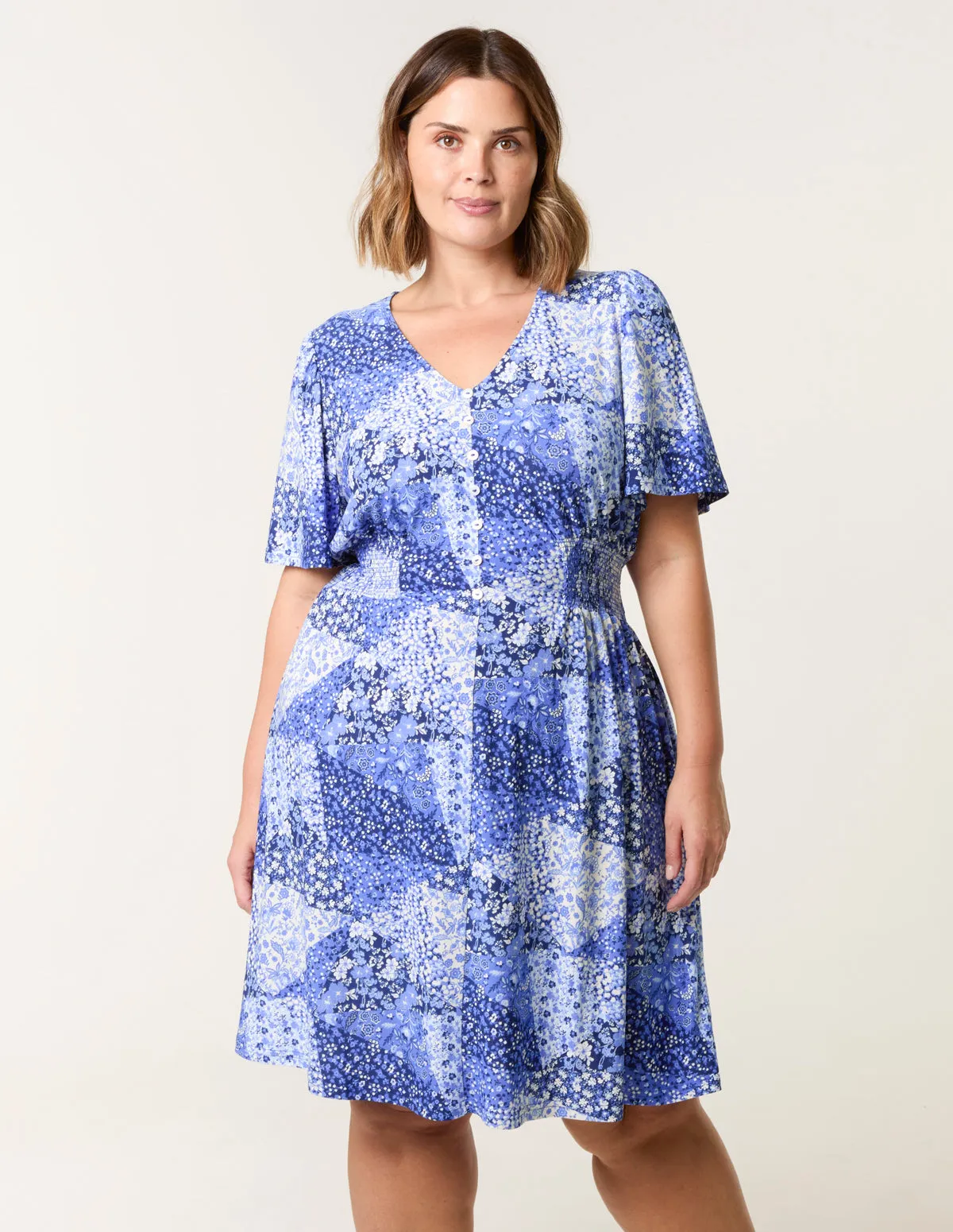 Curve Shirred Waist Button Mini Dress sold by Blue Vanilla product image thumbnail 3