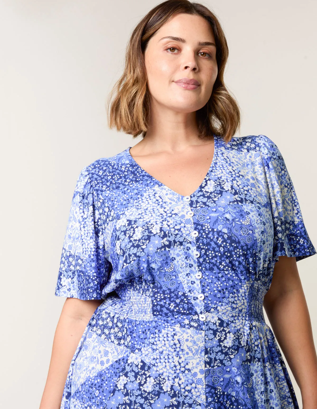 Curve Shirred Waist Button Mini Dress sold by Blue Vanilla product image thumbnail 2