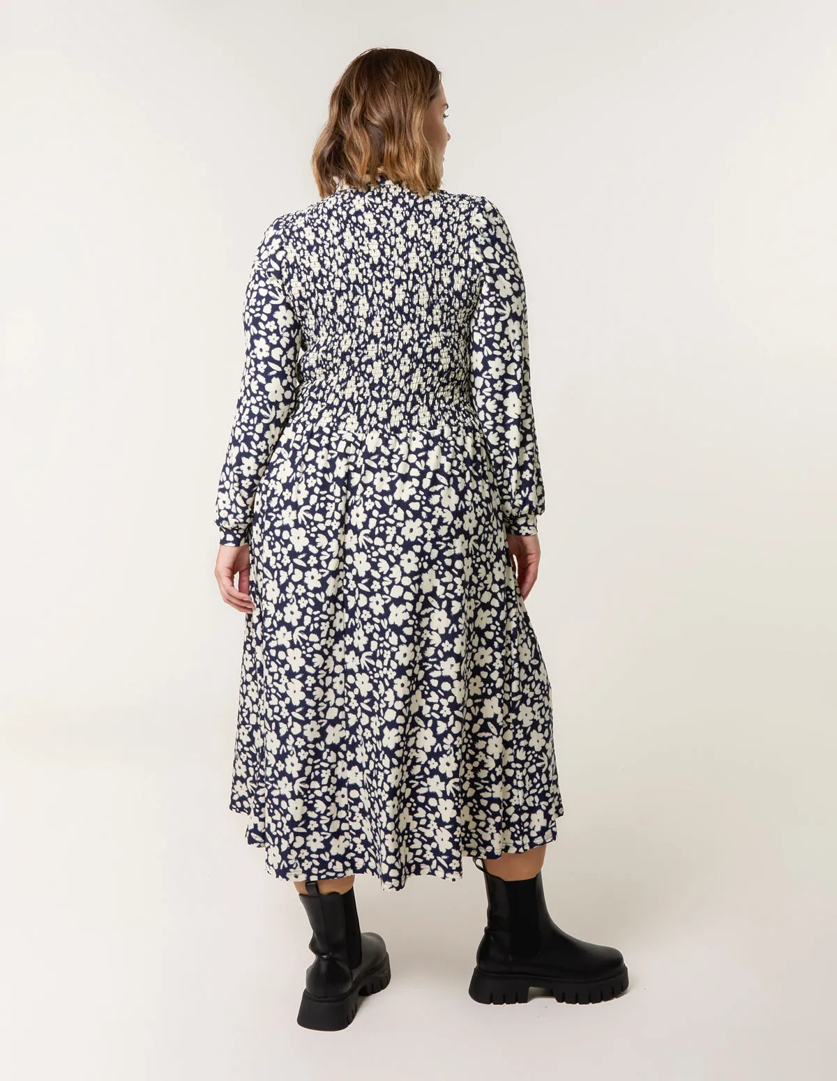 Curve Ditsy Floral Shirred Midi Shirt Dress sold by Blue Vanilla product image thumbnail 4
