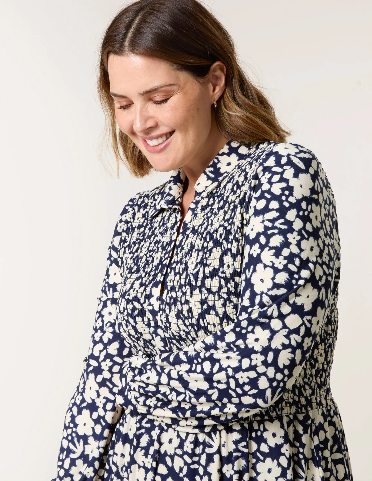 Curve Ditsy Floral Shirred Midi Shirt Dress sold by Blue Vanilla product image thumbnail 2