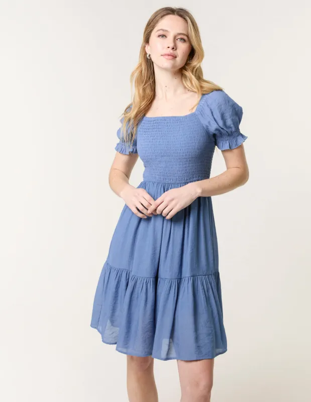 Shirred Puff Sleeve Mini Dress sold by Blue Vanilla