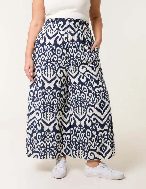 Curve Abstract Printed Shirred Waist Wide Leg Trouser sold by Blue Vanilla