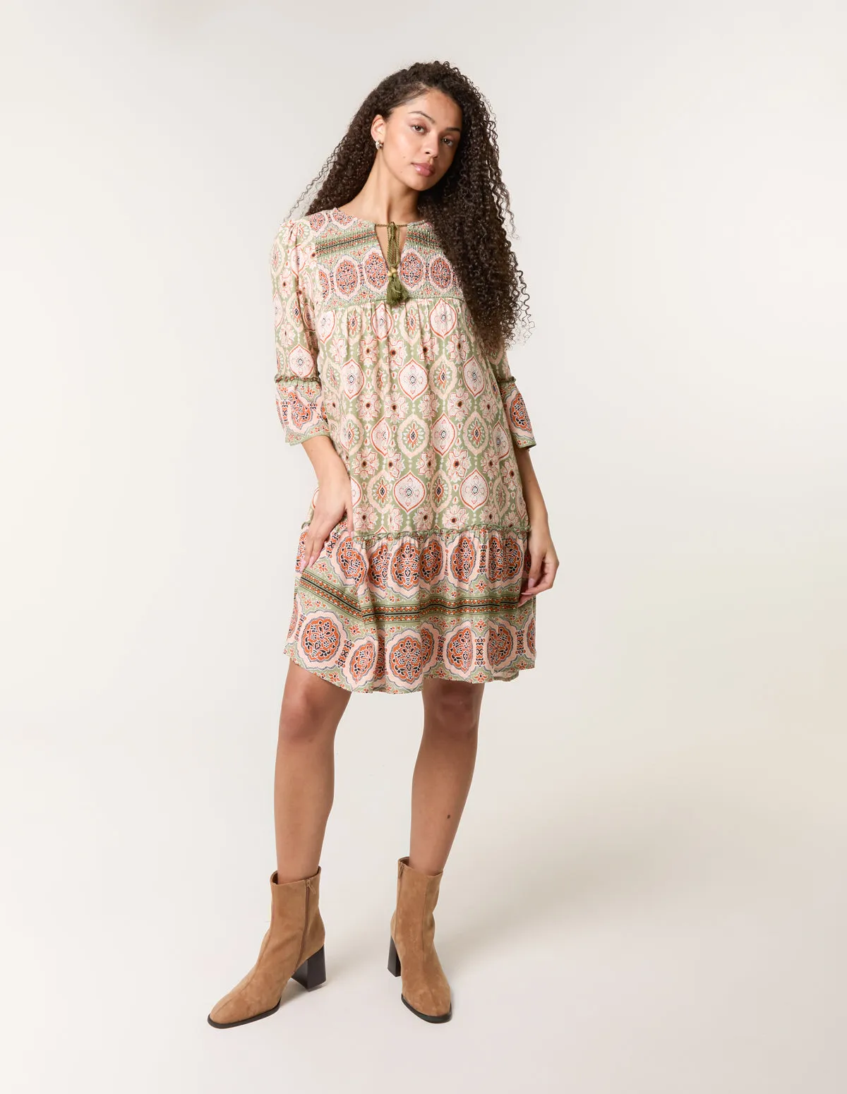 Mix Print Smock Dress With Tassel Tie sold by Blue Vanilla