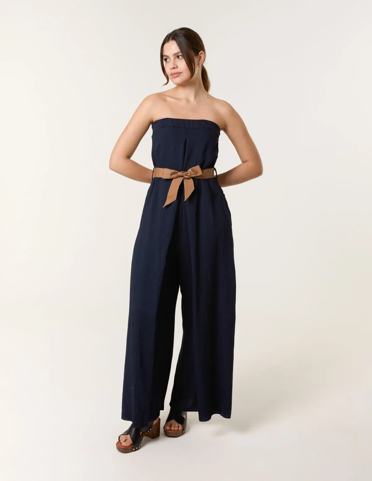 Linen Belted Wide Bandeau Jumpsuit sold by Blue Vanilla product image thumbnail 3