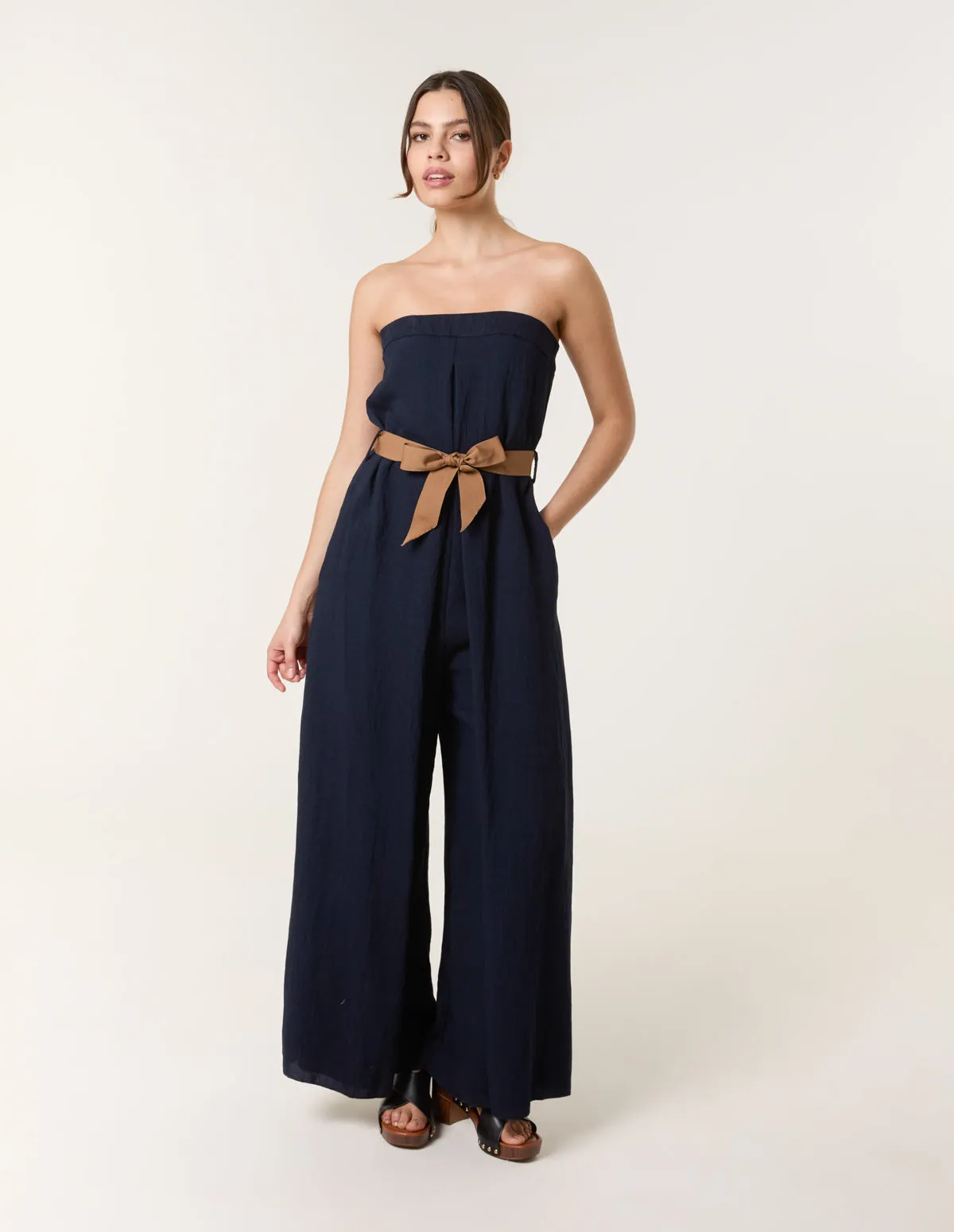Linen Belted Wide Bandeau Jumpsuit sold by Blue Vanilla