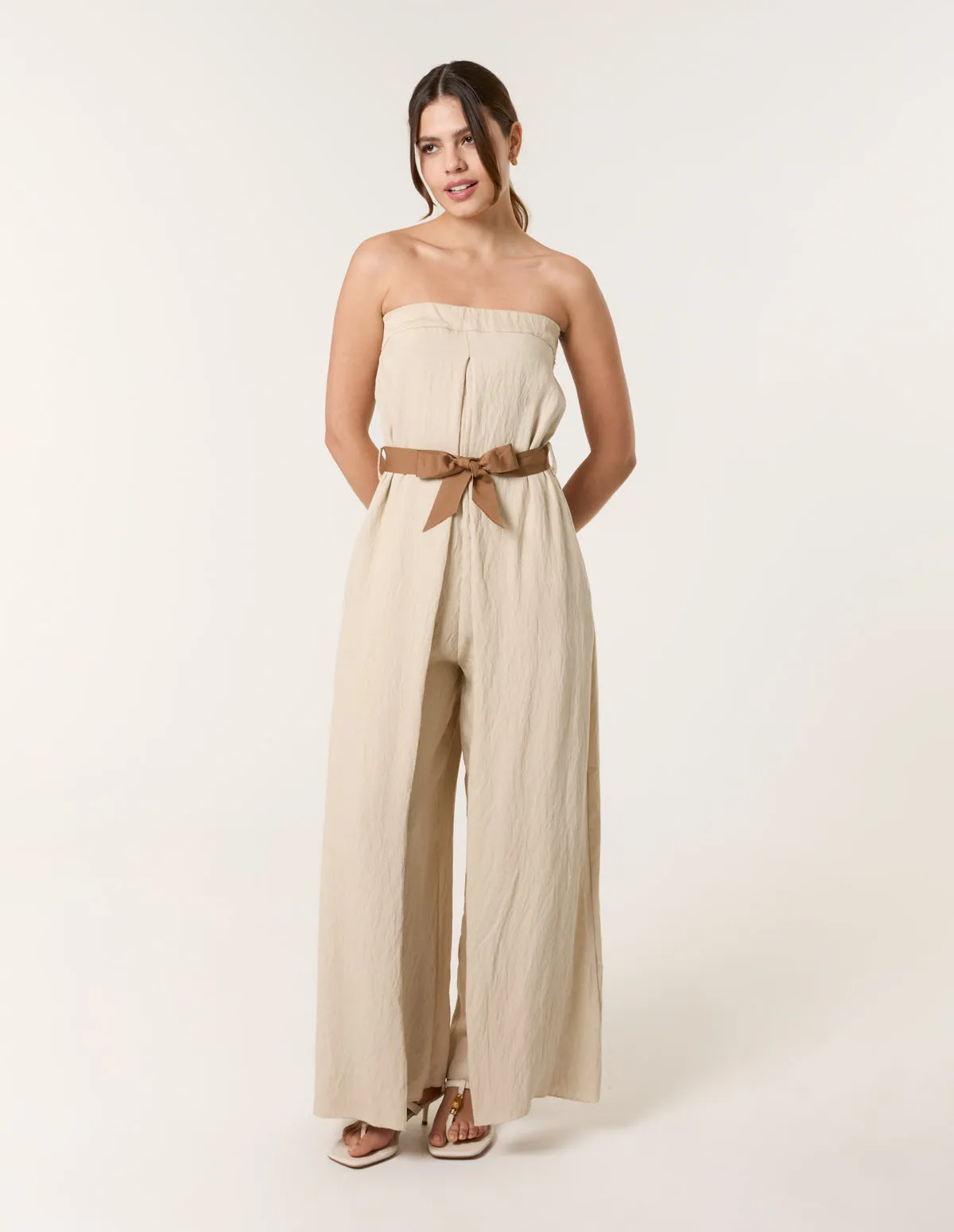 Linen Belted Wide Bandeau Jumpsuit sold by Blue Vanilla product image thumbnail 4
