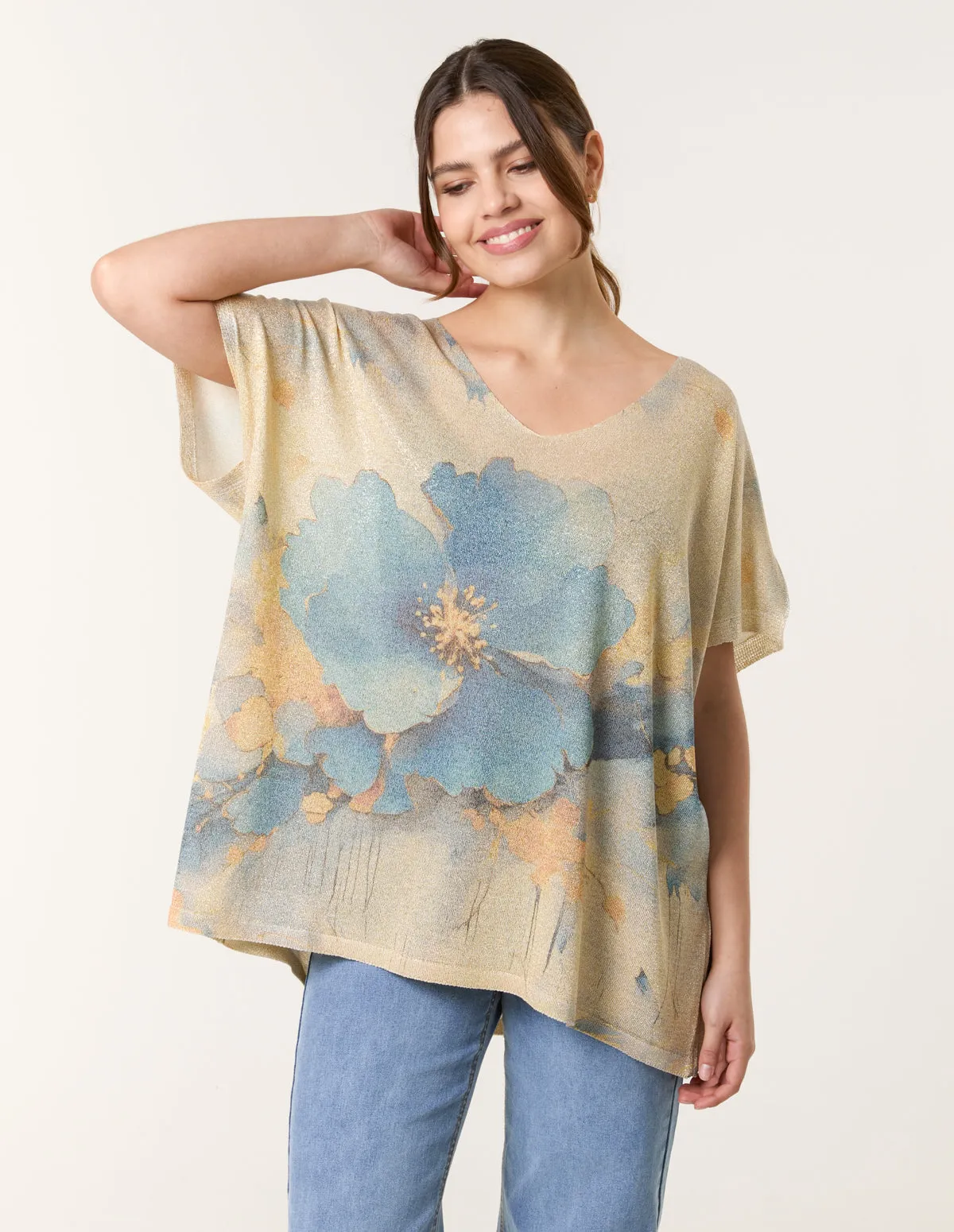 Floral Shimmer Print Knitted Top sold by Blue Vanilla