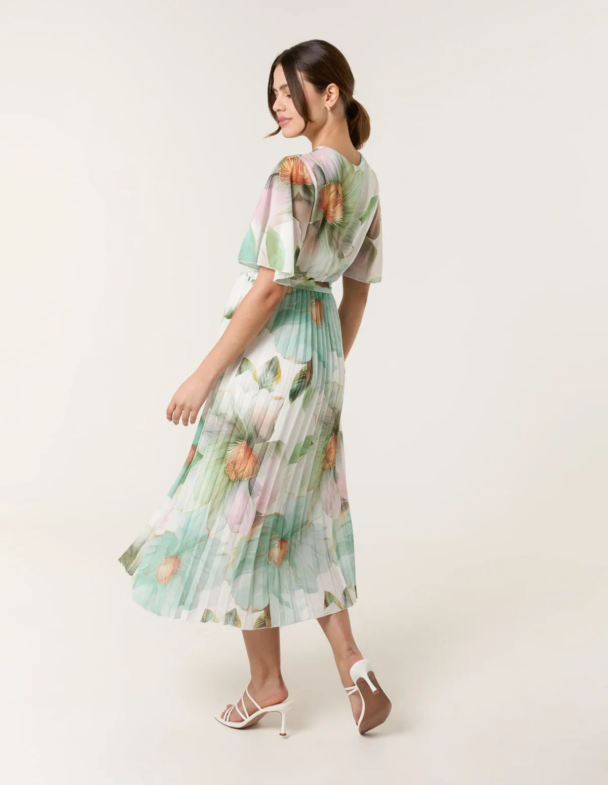 Watercolour Floral Printed Wrap Front Pleated Dress sold by Blue Vanilla product image thumbnail 4