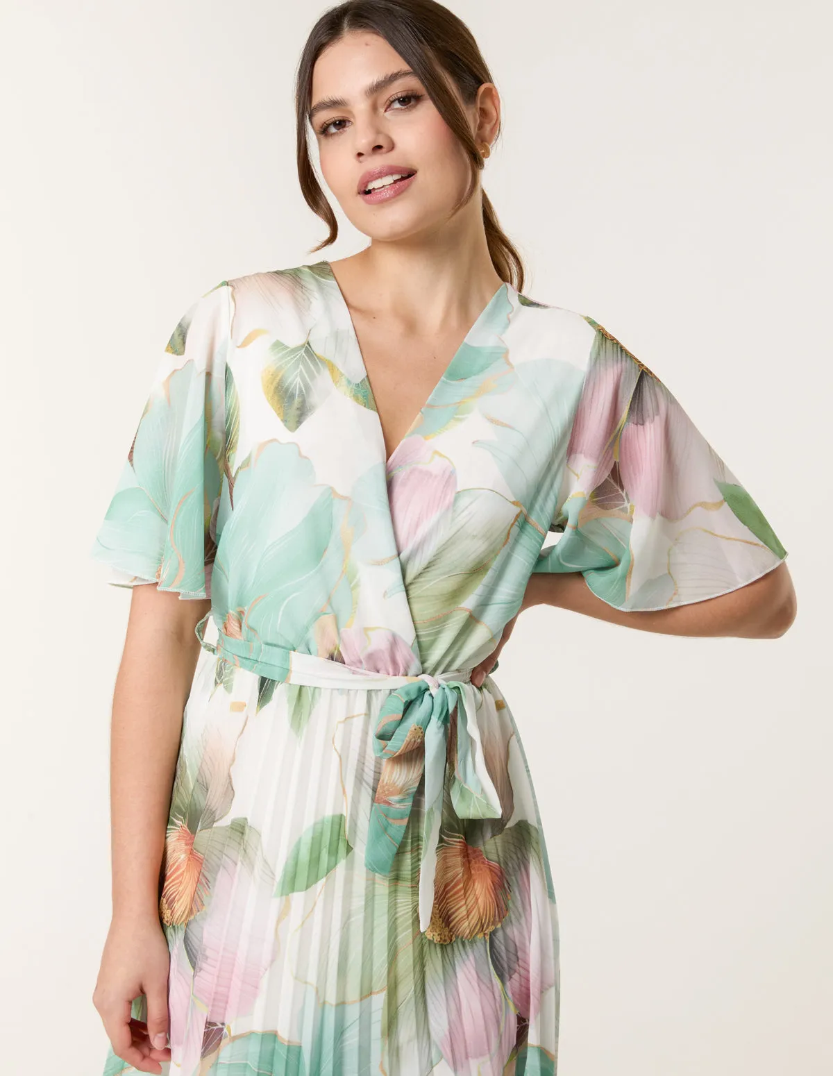 Watercolour Floral Printed Wrap Front Pleated Dress sold by Blue Vanilla product image thumbnail 2