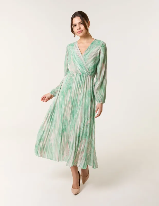 Watercolour Printed Wrap Pleated Midi Dress sold by Blue Vanilla