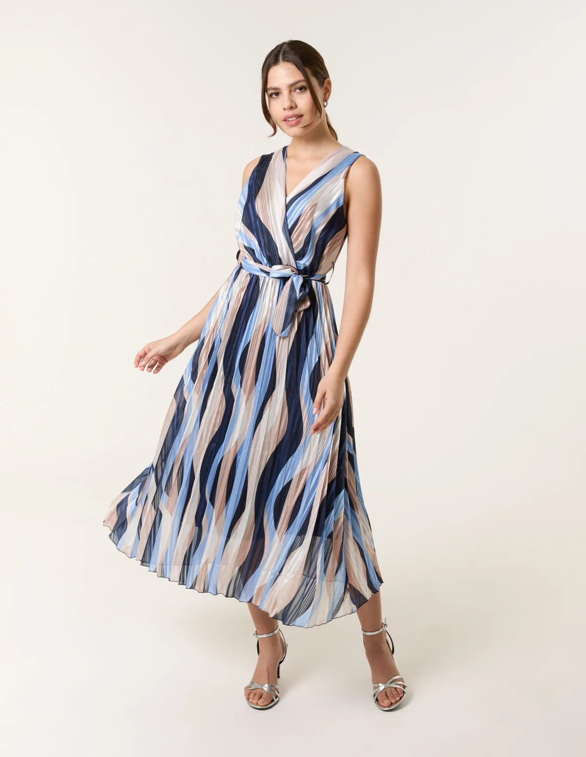 Squiggle Print Sleeveless Wrap Pleat Dress sold by Blue Vanilla