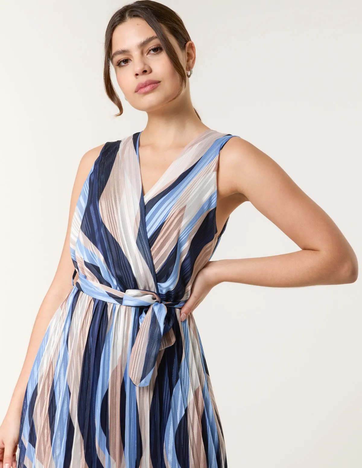 Squiggle Print Sleeveless Wrap Pleat Dress sold by Blue Vanilla product image thumbnail 2