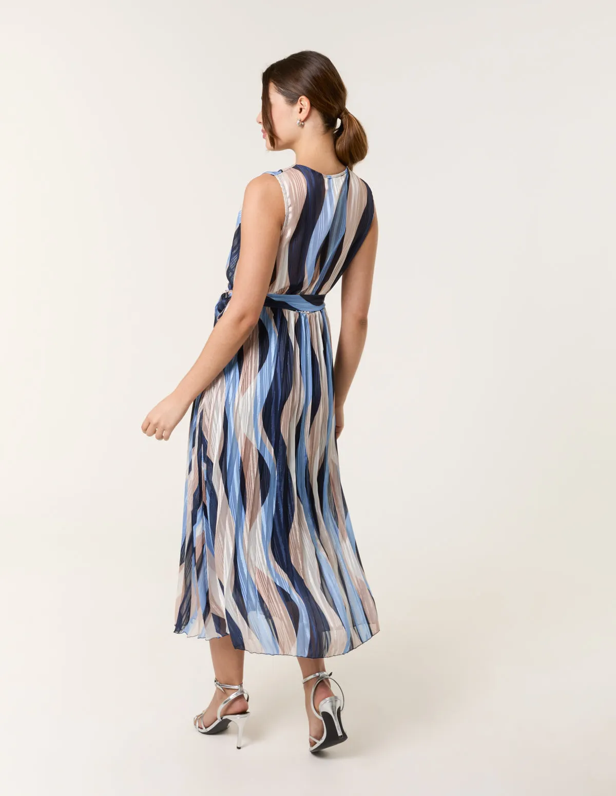 Squiggle Print Sleeveless Wrap Pleat Dress sold by Blue Vanilla product image thumbnail 4