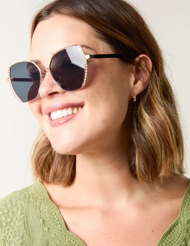 Gold Side Frame Oversized Sunglasses sold by Blue Vanilla