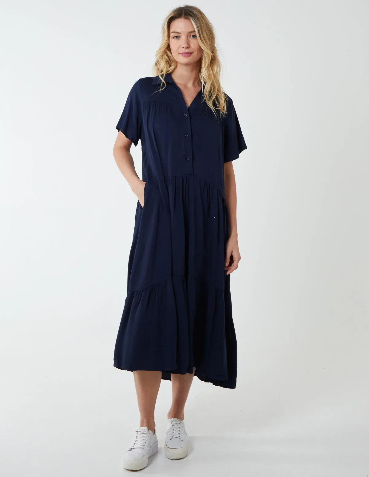Drop Waist Tiered Midi Dress sold by Blue Vanilla product image thumbnail 3